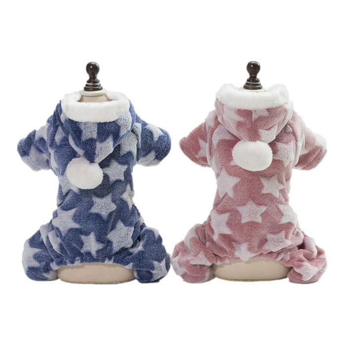 Comparer les prix de Lot de 2 pyjamas pour petit chien combinaison dhiver en polaire à capuche avec veste et manteau à 4 pattes (bleu et rose)