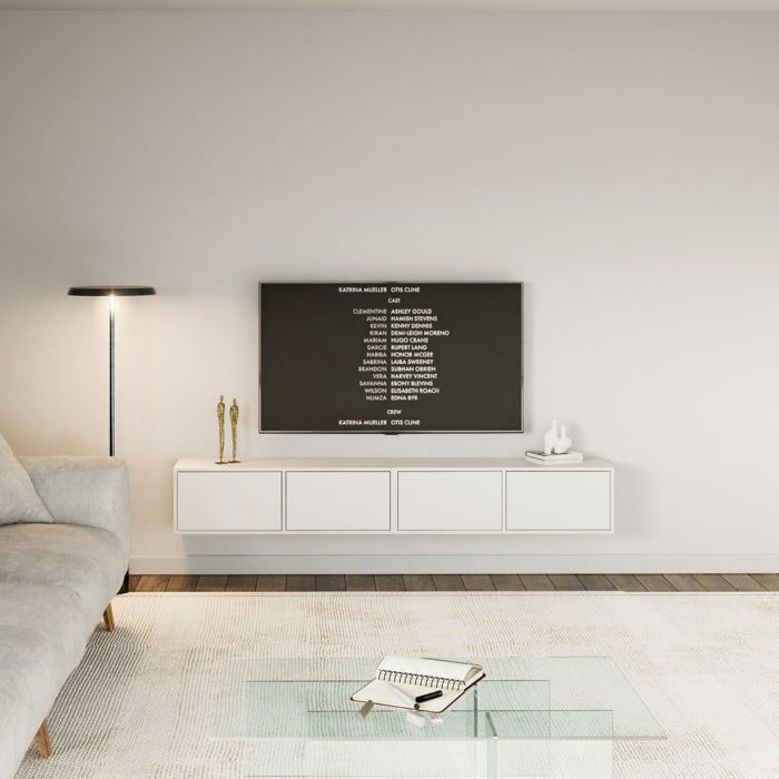 Meuble TV mural à 4 abattants – FRAMME – 200 cm – blanc