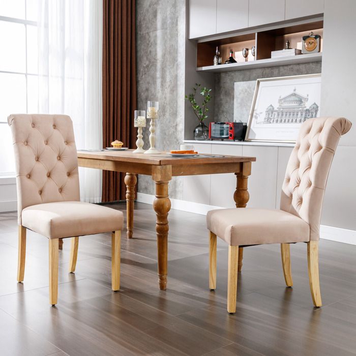 Fauteuil Nouveau Premium sense Velvet Dining Chair Set de 2 avec pieds en chêne bouton bouton chromé chaise de chambre à coucher