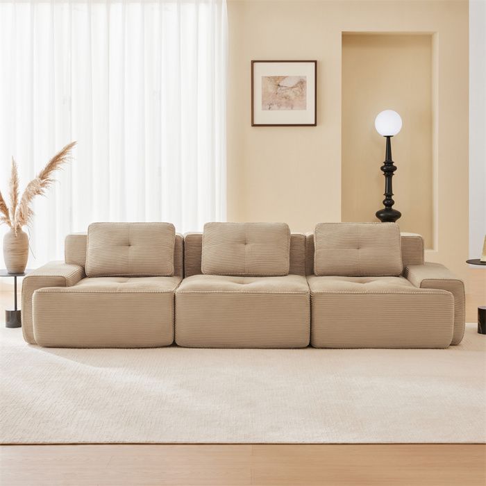 DRIPEX Canapé Cloud modulable 3 places surdimensionnéCanapé en velours côtelé avec 3 coussins293*104*69cmBeige