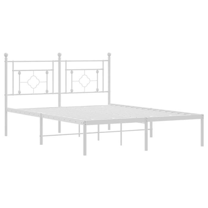 Cadre de lit double en métal - MEUBLECHIC - 140x190 cm - Blanc - Acier robuste - Tête de lit incluse