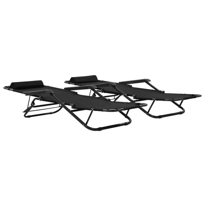 STAR SALE® Chaises longues pliables (2 pcs) - ANTI-UV - + repose-pied Acier Noir 138x61x89 cm T157