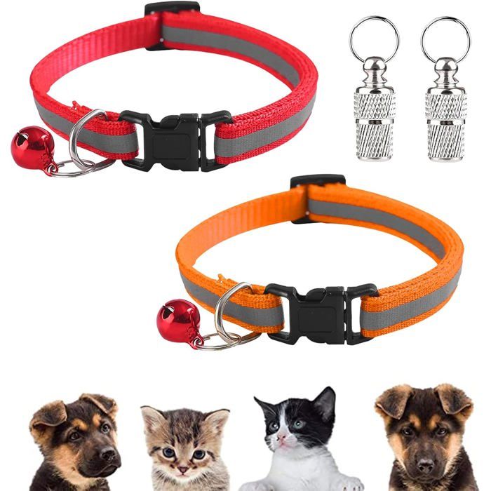 Meilleurs prix pour Collier chat anti-étranglement - ZGEER - Réglable 19-32 cm - Réfléchissant - Pendentif porte-adresse - Rouge Orange