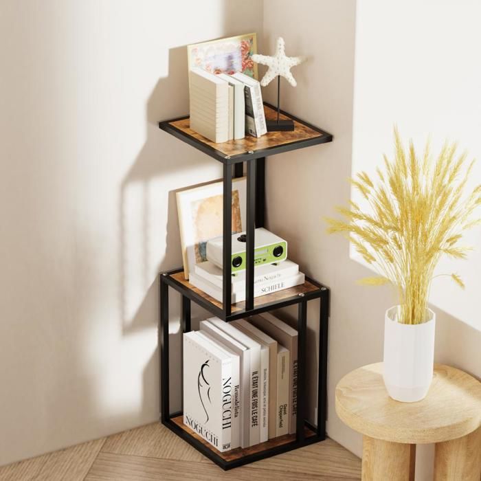 JEOBEST Support pour Plantes Table dappoint pour Canapé Étagère de Rangement pour Intérieur et Extérieur 3 Niveaux Marron