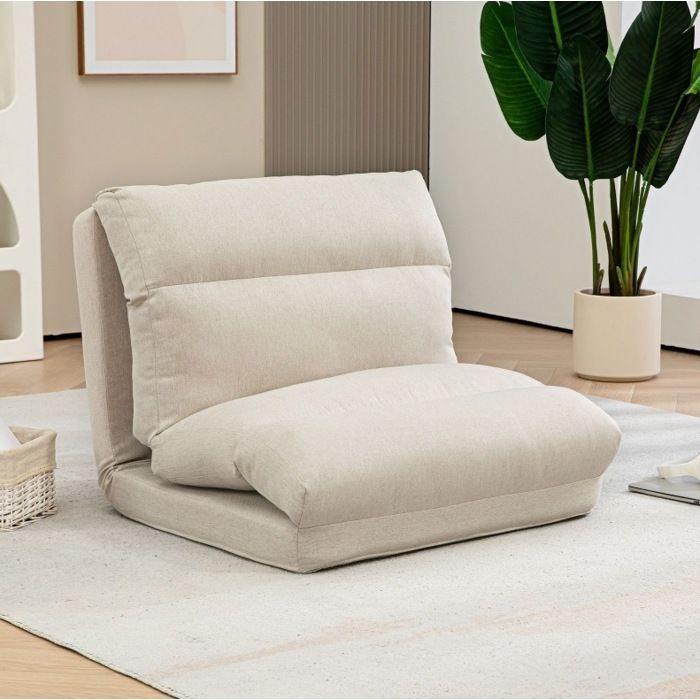 Fauteuil de sol 1 place beige L 70 x P 72 x H 56 cm convertible dossier réglable sans montage