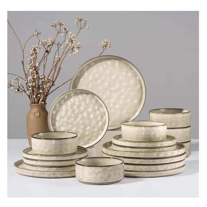 Service de table pour 6 personnes 18 pièces en faïence émaillage réactif avec assiettes plates assiettes à dessert et bols