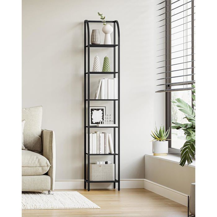 Étagères Étroites à 6 Niveaux Bibliothèque Verticale Meuble de Rangement Étagère Ouverte Cadre Métallique Noir