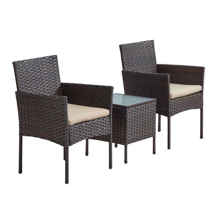 Ensemble table chaise de jardin Ensemble 3 Pièces Table et Chaises Extérieur Terrasse Balcon Marron et Taupe Ensemble table chaise de jardin Ensemble 3 Pièces Table et Chaises Extérieur Terrasse Balcon Marron et Taupe