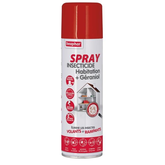 BEAPHAR – Spray Insecticide Habitation + Géraniol – Tue Les Insectes Volants rampants Les œufs et Larves – Flacon 250ml