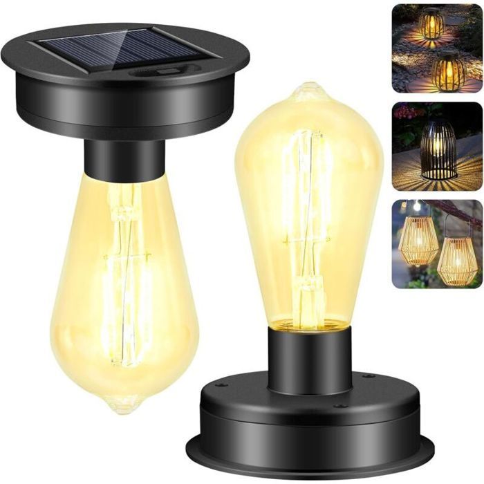 Ampoule Solaire Exterieur 2 Pièces Lampe Solaire Exterieur Jardin Rechange avec Ampoule LED Brillante Solaire Lanterne Couver