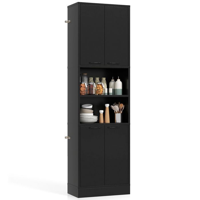 Armoire de cuisine haute 56x30x190 cm 4 portes étagères rangement spacieux stable et anti-bascule pour salon ou entrée - Noir