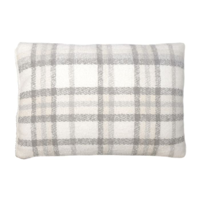 Coussin à carreaux - Effet mohair avec dos sherpa Ecru 50x70 cm
