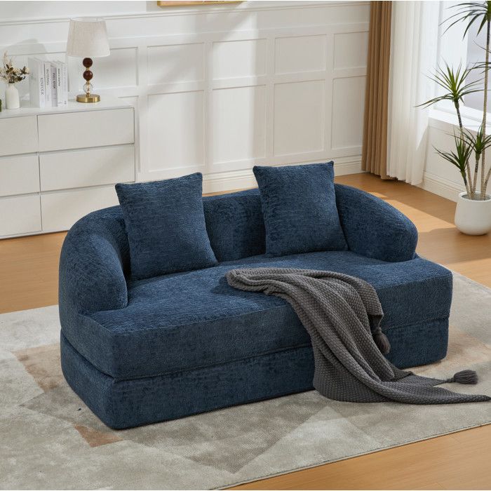 ULEVR Canapé convertible 2 places en chenille bleu marine avec 2 coussins pliable lit dappoint