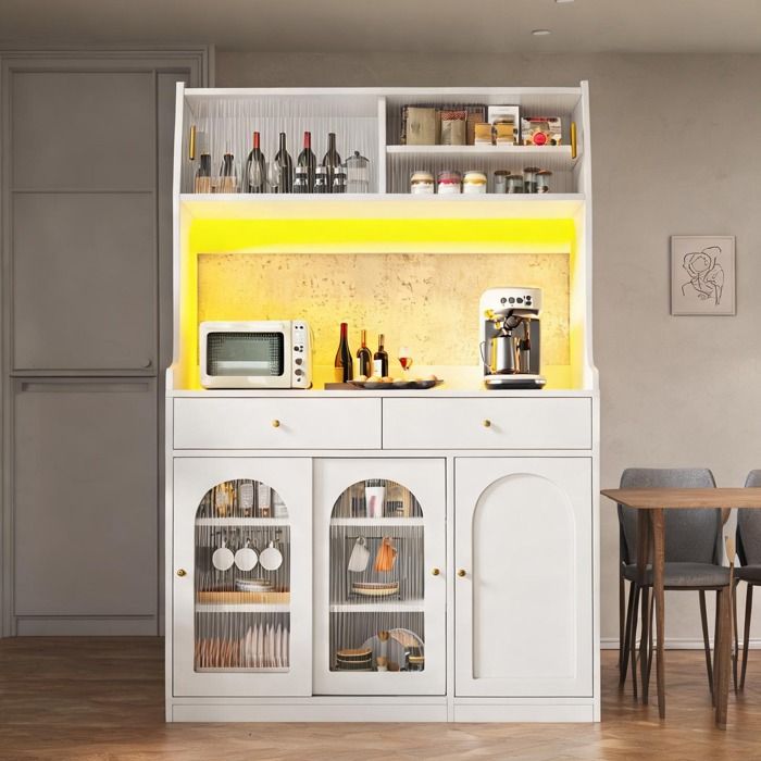 Buffet haut blanc en MDF et panneaux de particules 120x40x180 cm - Vitré avec - White MDFParticle Board 120.0 x 40.0 x 180.0