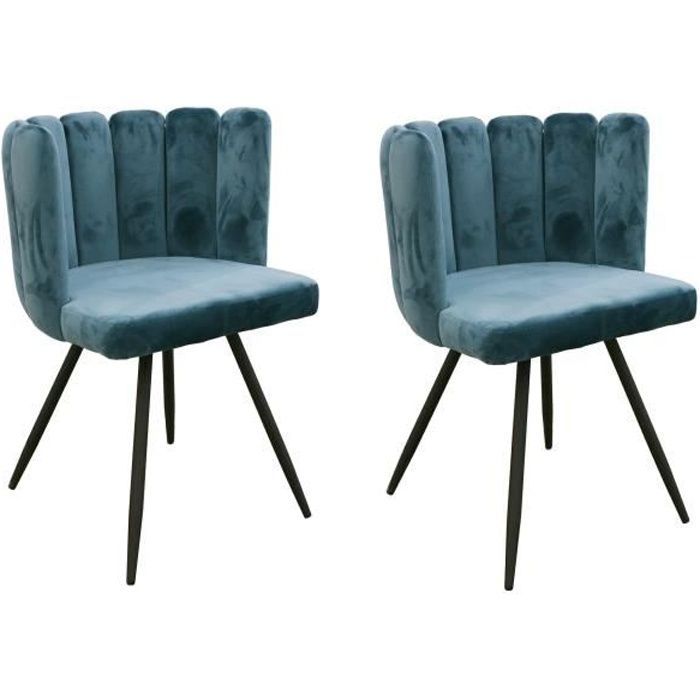 ariel lot de 2 chaises velours bleu canard - pieds métal