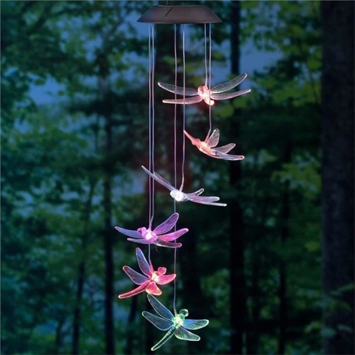 Lampe solaire mobile - Libellule pendentif - LED couleurs changeantes - Pour jardin extérieur - Énergie solaire