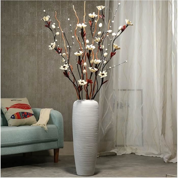 Vase De Sol En Céramique Blanc 61cm - Style Européen - Décoration Intérieur Salon, Bureau - Arrangement Florale