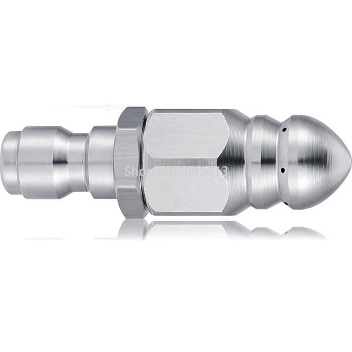 Buse Nettoyage Égouts Acier Inox 304 1/4" - Buse Haute Pression 4 Trous Pour Déboucher Canalisations, Toilette, Tuyaux, Argent