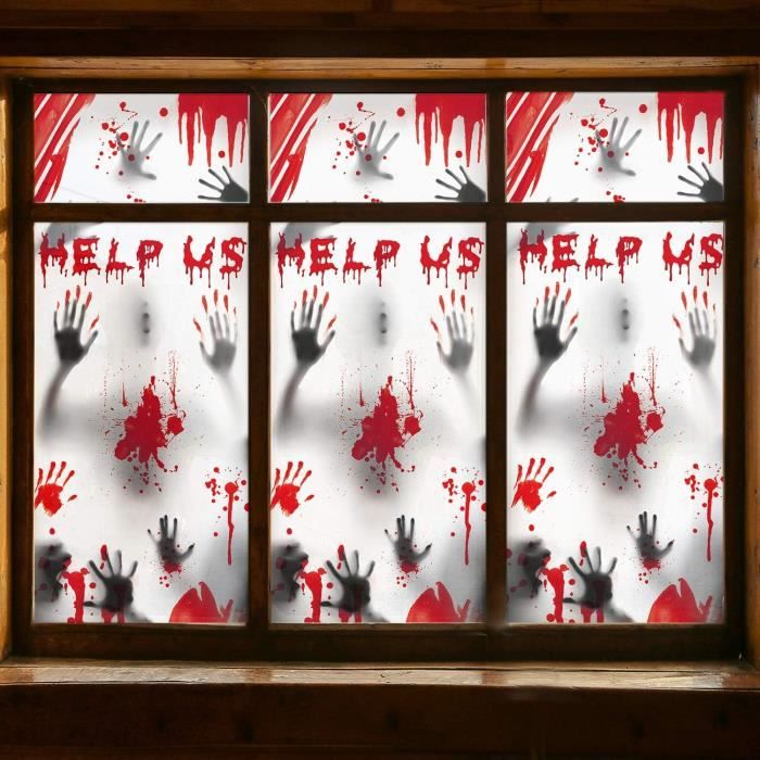 HBell Lot De 4 Feuilles De Décoration De Fête D'Halloween, 30 Autocollants De Fenêtre Pour Halloween, Squelette Et Fantôme, Fournitures De Fête D' Halloween