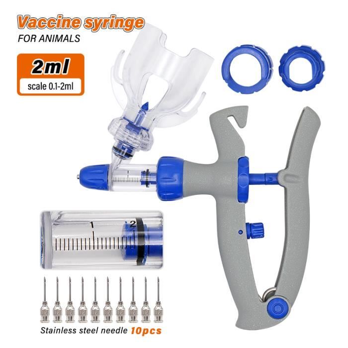 Seringue Vétérinaire Automatique Réglable 1 Ml - Pour Vaccins Et Traitements Animaux - Poignée Ergonomique, Tête Anti-morsure