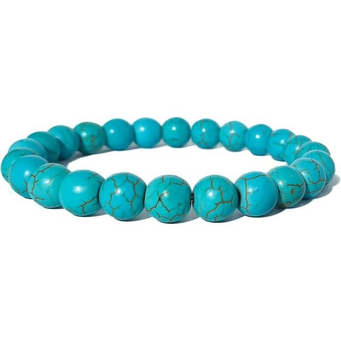 Bracelet élastique Perles Pierres Naturelles Aigue-marine Facettées 8 Mm, Fait Main