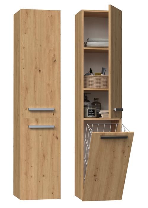 ARMOIRE DE SALLE DE BAIN ÉTAGÈRE COLONNE CORBEILLE NEL IV CHÊNE ARTISAN