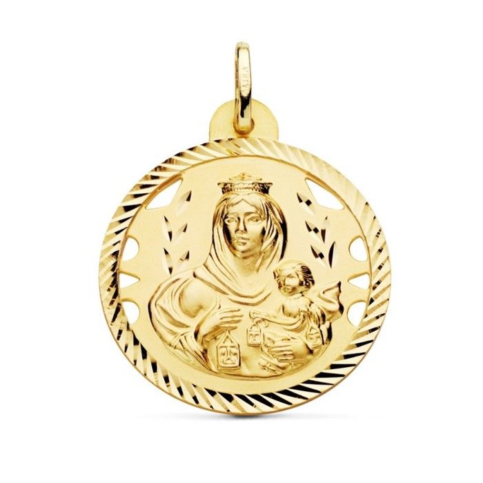 Médaille Vierge du Mont Carmel Or 18K Entourée 42mm | Alda
