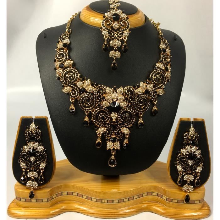 Parure Bijoux Fantaisie Femme Cristaux Dorés – Ensemble Élégant Collier + Bracelet + Boucles D'Oreilles – Style Mariage, Soirée, Quotidien Chic