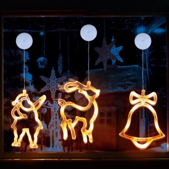 QUETO Ensemble de 6 Lumières de Décoration de Fenêtre de Noël, Guirlande  Lumineuse de Fenêtre de Noël, Lumière de Noël Guirlande Lumineuse d'Arbre  de Noël Chambre, Guirlande Lumineuse LED à Piles Blanc