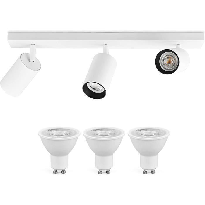 Plafonnier Spot LED Orientable 3xGU10 - Aluminium Noir 35 Cm - IP20 - Pour Salon, Cuisine, Chambre