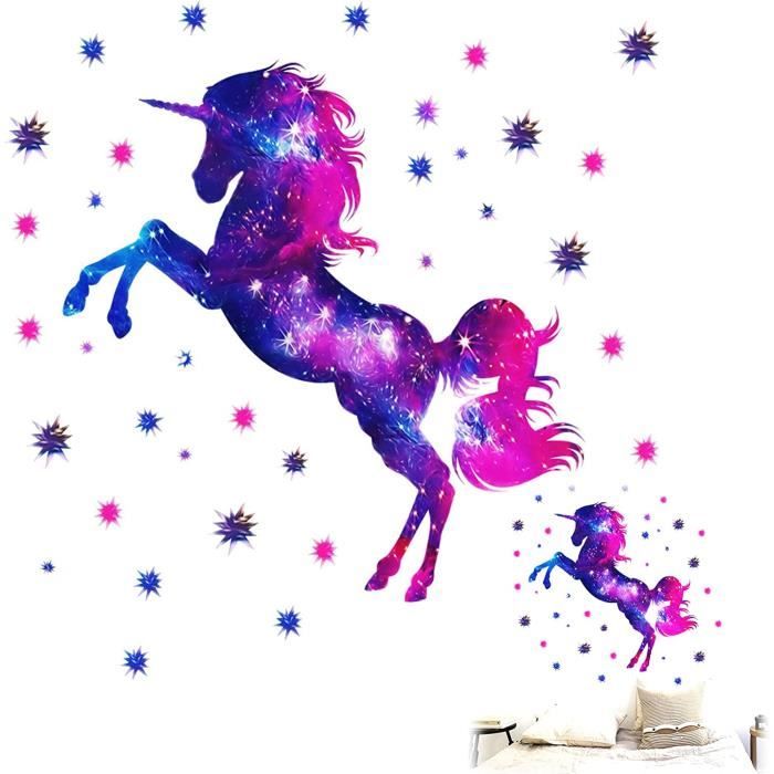 Belle Licorne Autocollant Mural Sticker Mural Licorne En Pvc Licorne Ciel Étoilé Sticker