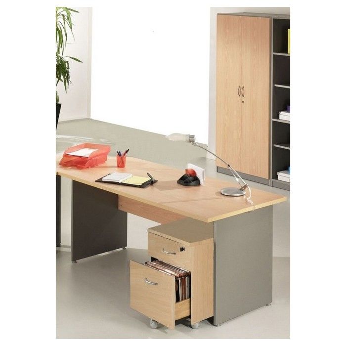 Pack Bureau + Caisson + Armoire Hêtre Alu - L 140 x l 80 x H 72 cm Pack Bureau + Caisson + Armoire Hêtre Alu - L 140 x l 80 x H 72 cm