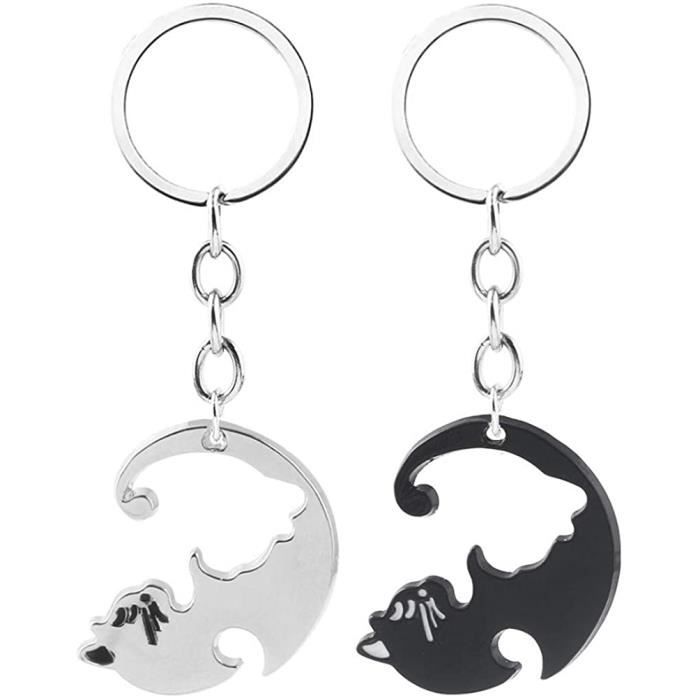 2 Porte-Clés Peluche Chat Noir – Mignon Pompon – 7,4x6,6 Cm – Accessoire Sac à Dos Ou Clés