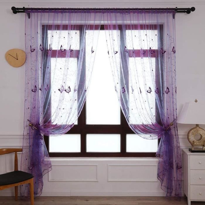 Rideau Voilage Florale Lot De 2 - Motif Moderne Pour Salon Chambre Cuisine - 107x244cm Bleu Clair