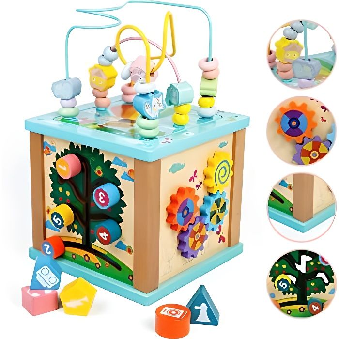 Cube D Activite Bebe De Jouet En Bois 5 En 1 Table Activite Bebe Centre D Activites Multifonctions Labyrinthe De Perles Jeux D Eve Cdiscount Jeux Jouets