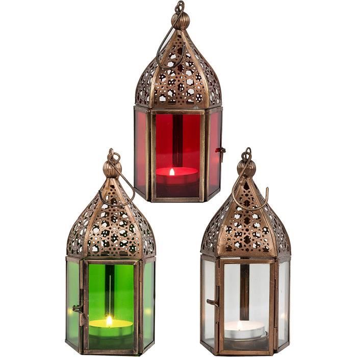 Lot de 3 lanternes marocaines Bougeoir en verre
