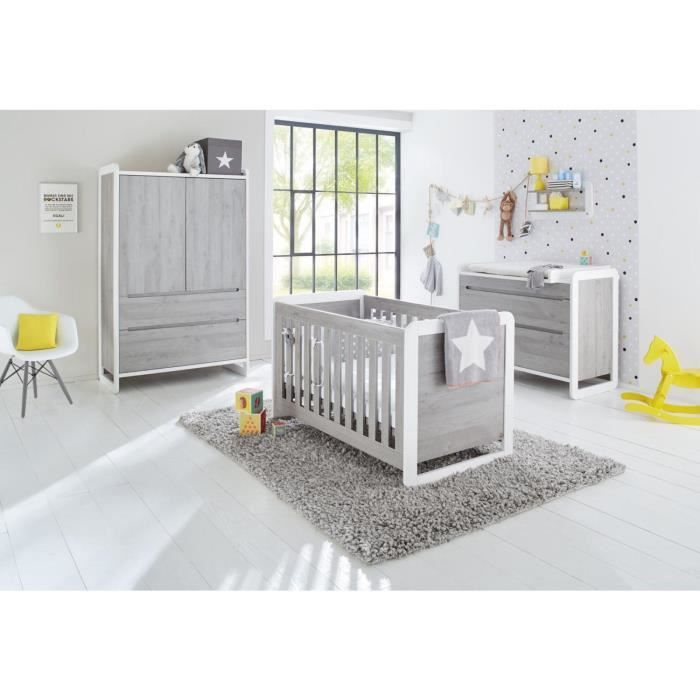 Set De 3 Pieces Pour Chambre Bebe Avec Lit A Barreaux Evolutif 140x70 Cm Commode A Langer Large Et Armoire 2 Portes En Mdf Colori Cdiscount Maison