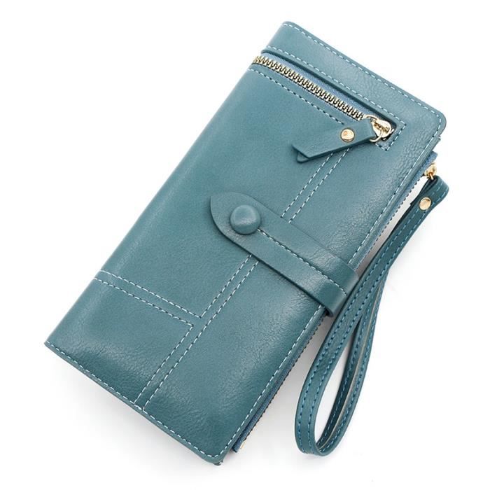 Portefeuille Femme, portefeuille antimagnétique, portefeuille en cuir, portefeuille, pochette grande capacité, bleu paon