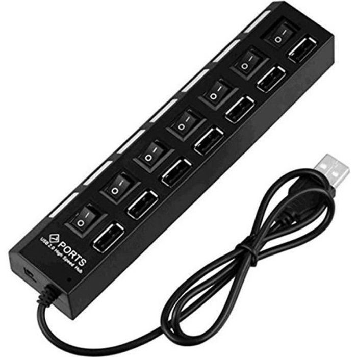 HUB USB 2.0 7 Ports Multiprise Multi Chargeur Câble pour Pc Laptop ON/OFF  Noir - Cdiscount Informatique