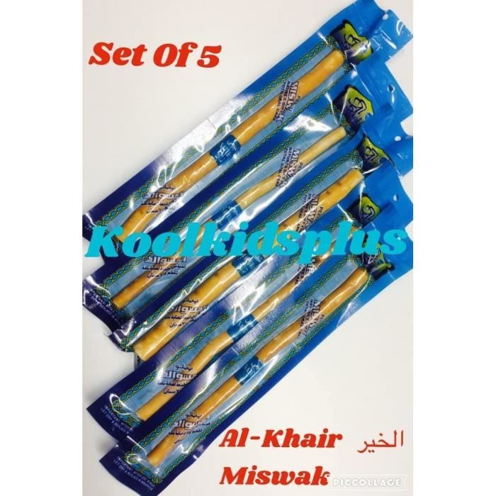 AlKhair 5 btonnets à mcher Miswak ou Siwak à base de plantes20 cm de longemballés sous videpour soins dentaires naturelsobten 178
