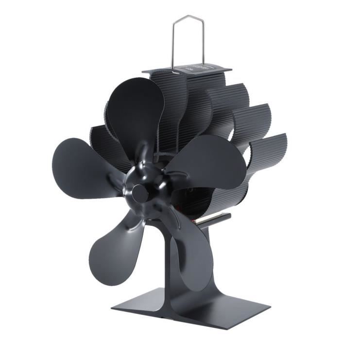 Mini Ventilateur De Poêle Silencieux 5 Lames - Distribution De Chaleur Efficace (Noir)