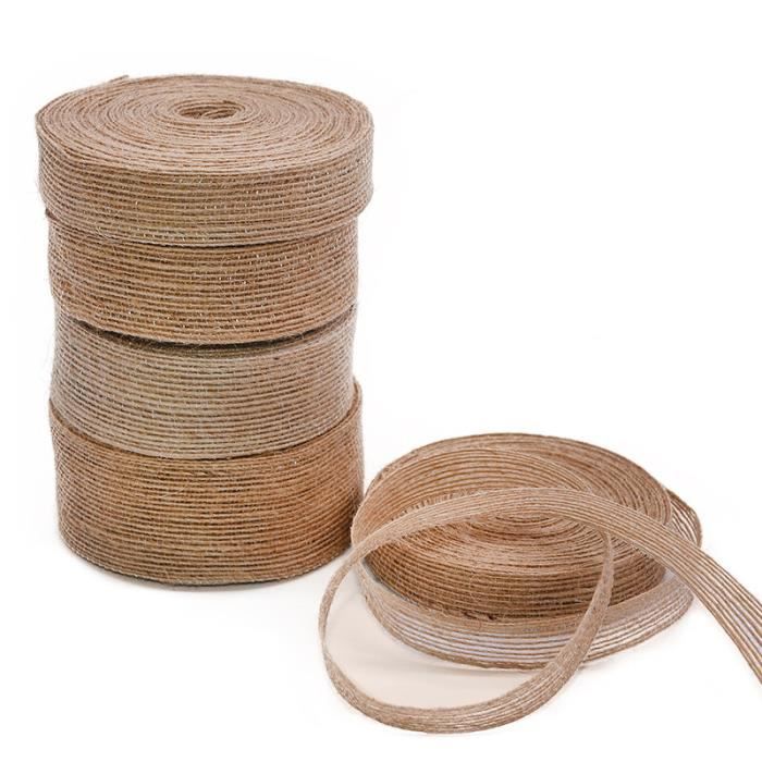 Ruban De Jute Naturel - Lot De 5 Rouleaux De 10 M X 6 Mm Avec Ciseaux - Parfait Pour Emballage Cadeau, Décoration Mariage, Artisanat Floral Et DIY