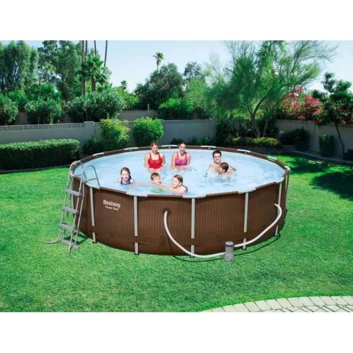 Piscine Tubulaire Ronde Steel Frame Pools Rattan Imitation Bois Tresse 427x107 Cm Achat Vente Piscine Piscine Tubulaire Ronde Steel Cdiscount