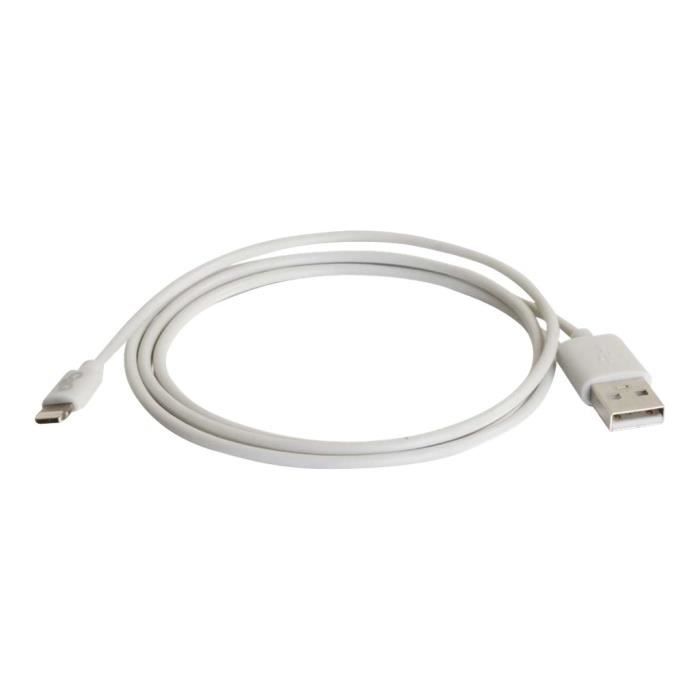 C2G USB A Male to Lightning Male Sync and Charging Cable - Câble Lightning - Lightning (M) pour USB (M) - 1 m - blanc