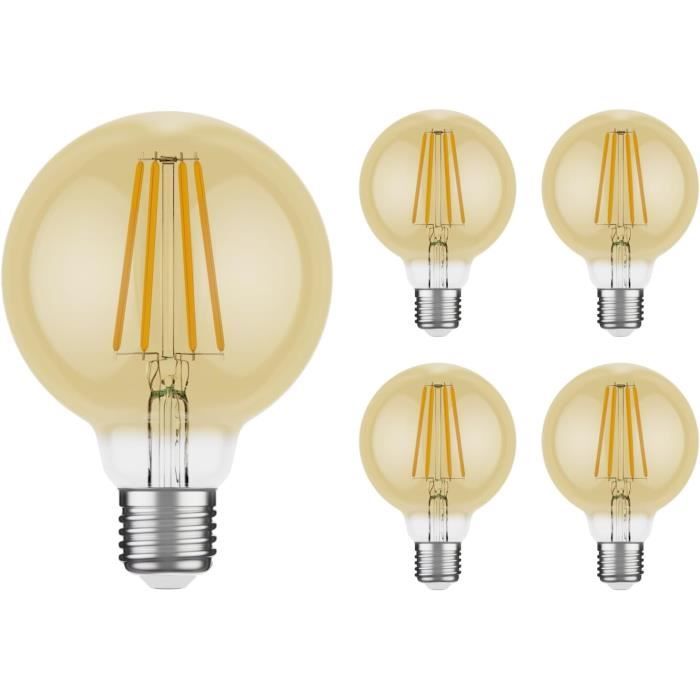Lot De 6 Ampoules LED Style Vintage Teardrop ST64 Doré 7 Watts Blanc Tres Chaud Culot E27 82984850