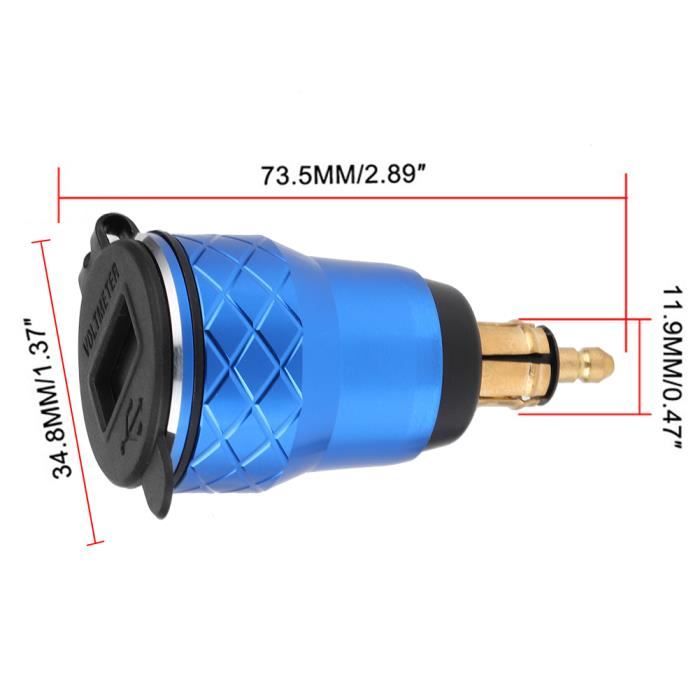 Summerwindy Chargeur USB Moto 12V Vers 5V 2.1A Avec Voltmètre Et Thermomètre LED