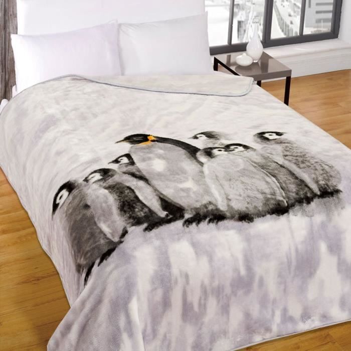 Dreamscene Couverture Polaire et Fausse Fourrure Super Douce jeté de lit Dessin Animal Famille de Pingouins 