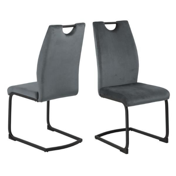 chaises cantilever - emob - lot de 2 - tissu gris - pieds en métal thermolaqué noir