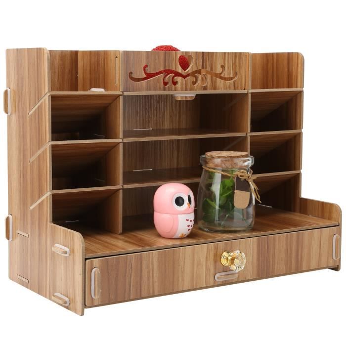 fydun étagère de bureau boîte de rangement en bois porte-stylo de bureau innovant organisateur de papeterie meuble boite merisier