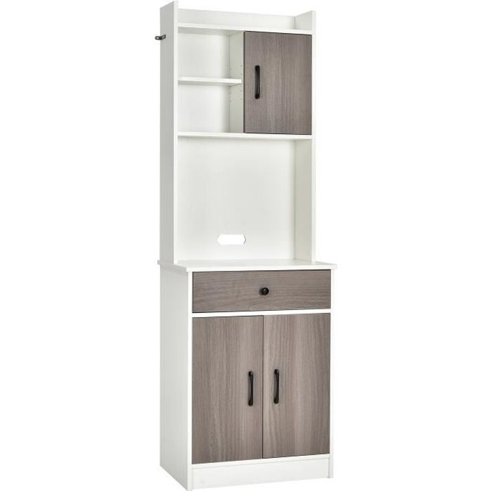 giantex buffet de cuisine 1 tiroir et 3 portes- meuble armoire de rangement- 3 étagères réglables- 60x 40x 180cm-blanc